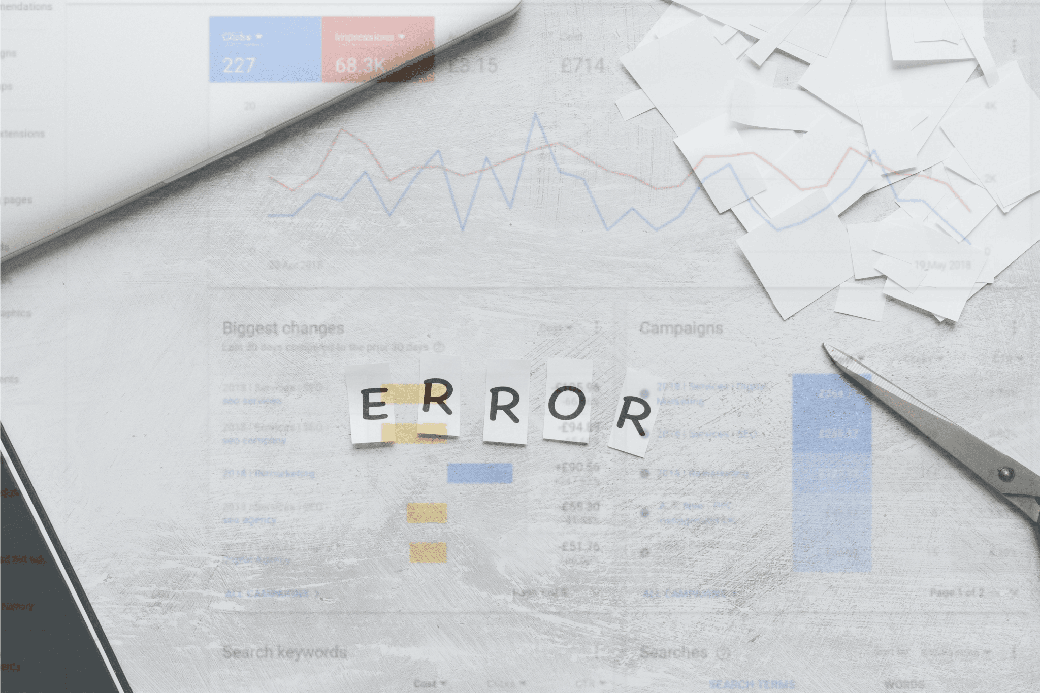 Picture of the words Error overlayed over a screen showing Google Ads