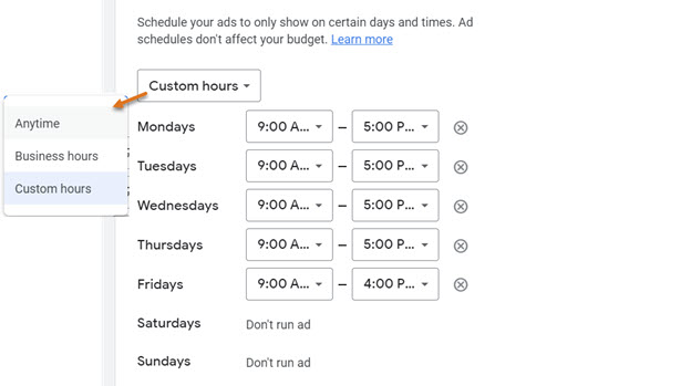 Business hours from Google My Business
