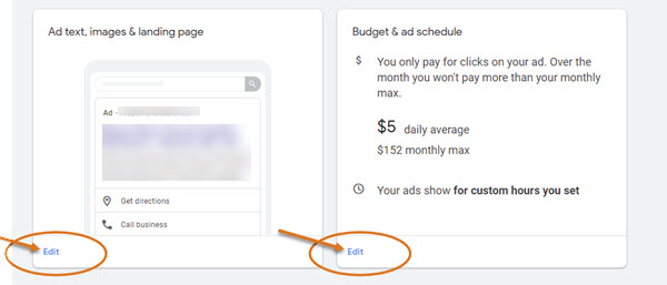 edit Google Ads call ads