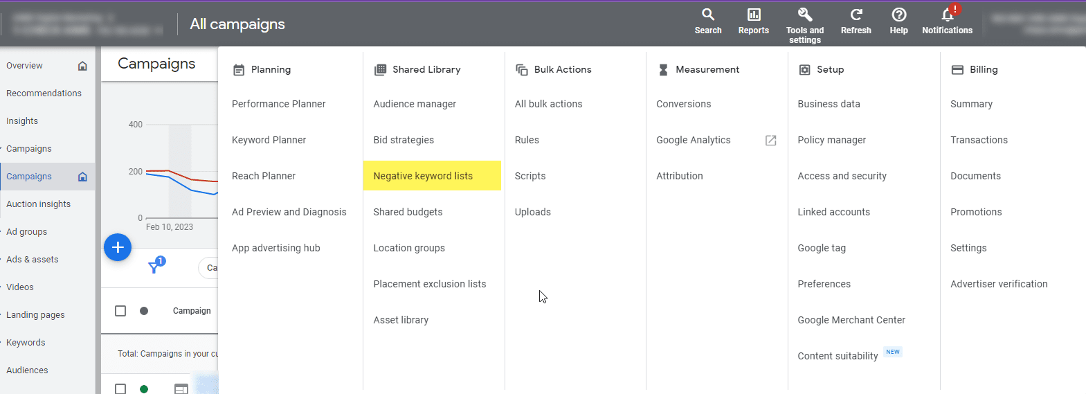 list of negative keywords on account level for Google Ads